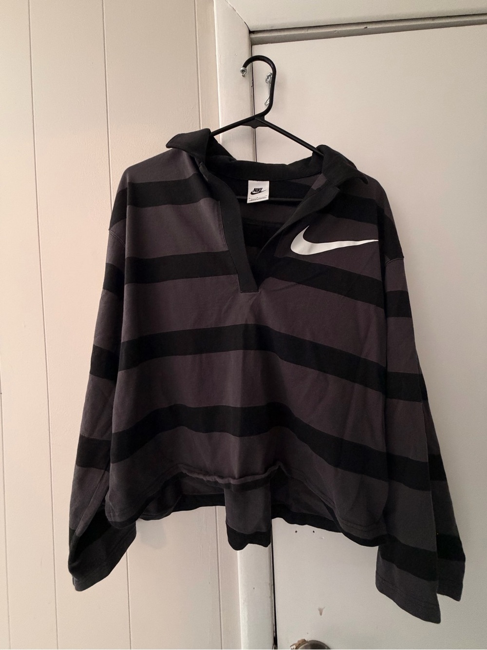 Nike Black & Gray Striped Hoodie Rugby Pullover